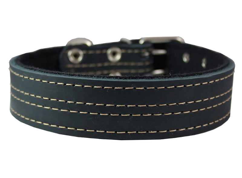 Genuine Leather Dog Collar, Padded Black 1.5" Wide. Fits 18"-22" Neck Size Cane Corso Rottweiler