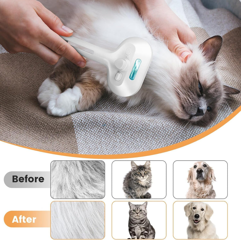 Cat Steam Brush 3 in 1 Pet Hair Grooming Brush with Steam and Release Button for Indoor Cats Pets Dogs Hair Removal Shedding M-1 - PawsPlanet Australia