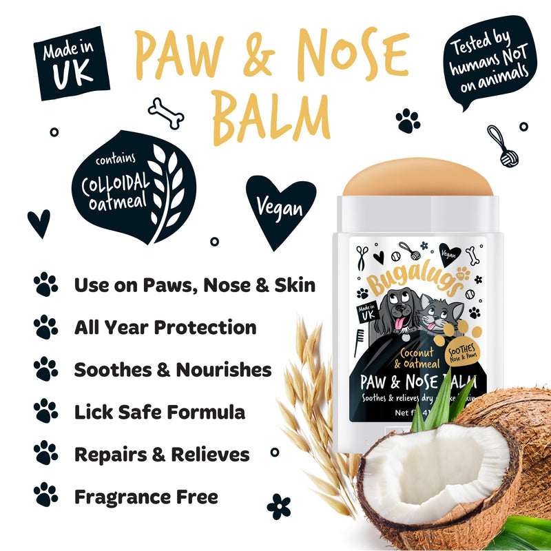 BUGALUGS Dog nose balm, Natural lick safe Paw balm for dogs contains Oatmeal, Dog paw cream Vegan formula nose balm for dogs helps and soothes itchy skin(Coconut & Oatmeal 41g) Coconut & Oatmeal 41g