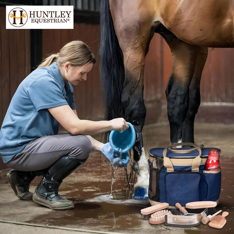 Huntley Equestrian Deluxe Grooming Bag Perfectly Designed Easy Access Multi Pocket Zipper Top Closure Double Handles Shoulder Strap Exterior Pockets One Size Navy Blue