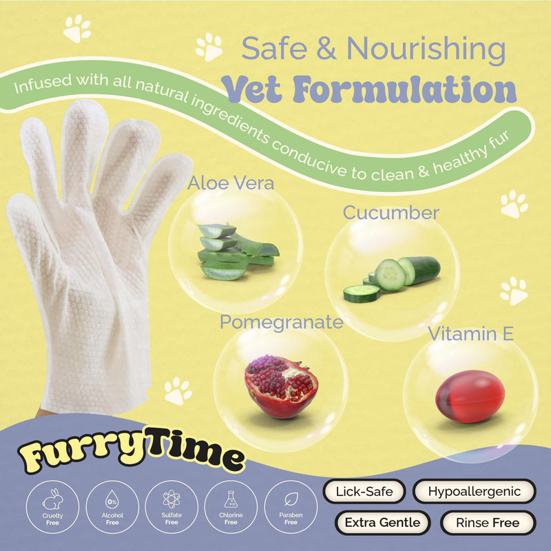 FURRYTIME Pet Cleaning Glove Wipes for Dogs & Cats, 30 Gloves, Hypoallergenic Pet Wipes Disposable No-Rinse Grooming, Extra Thick Bathing Wipes, Pet Dry Cleaning Paws, Coat, Ears, Eye Area, Butt - PawsPlanet Australia