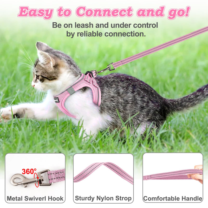 Cat Harness and Leash for Walking Escape Proof, Adjustable Kitten Vest Harness Reflective Soft Mesh Puppy Harness for Outdoor, Comfort Fit, Easy to Control (NPink, XXS) XX-Small NPink - PawsPlanet Australia