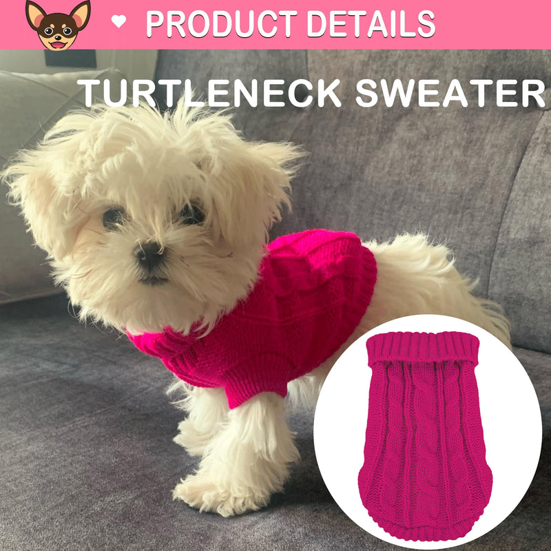 Kallfir's cutie XXS Dog Sweater, 2 Pieces Turtleneck Knitted Chihuahua Sweater Yorkie Teacup Dog Clothes Small Dogs Girl Winter Warm Sweaters Pet Cat Sweater Cold Weather Puppy Clothes XX-Small Rose-Pink - PawsPlanet Australia