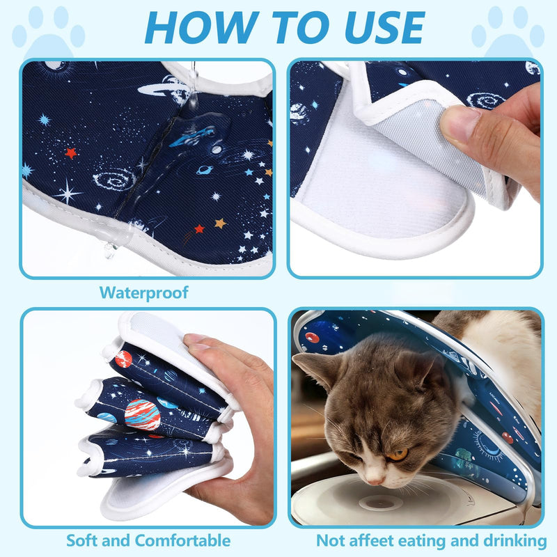 JunD Soft Cat Neck Collar, Adjustable Recovery Collar for Cats & Small Dogs, Prevents Licking After Surgery, Waterproof & Washable Material, S Planet
