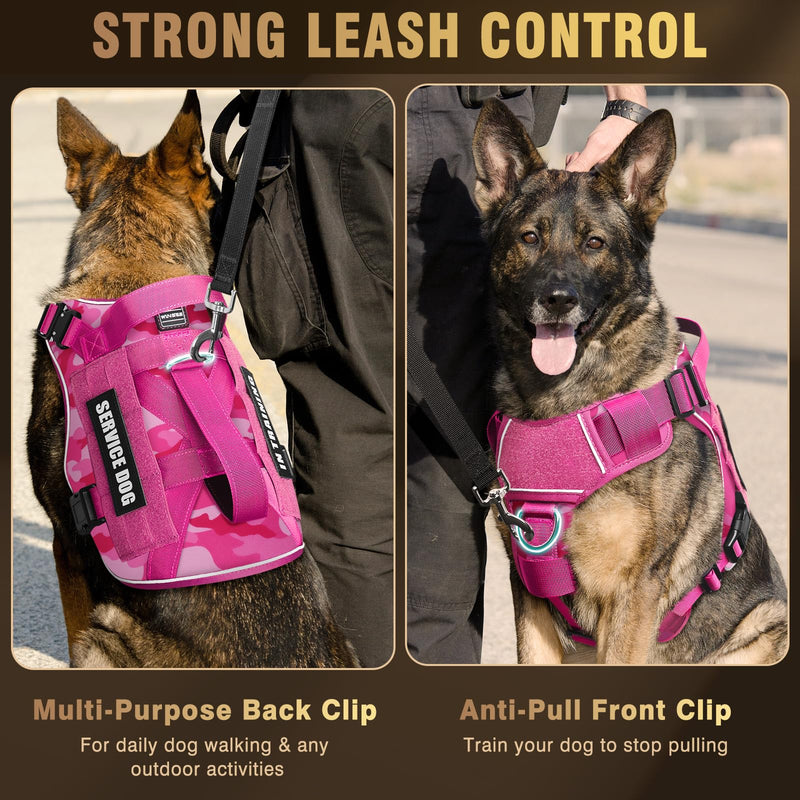 WINSEE Tactical Dog Harness for Medium Dog, Heavy Duty Service Working MOLLE Vest with 10 Pet Patches, 2X Metal Buckle Vest for Training Hunting Walking Camo Pink - PawsPlanet Australia