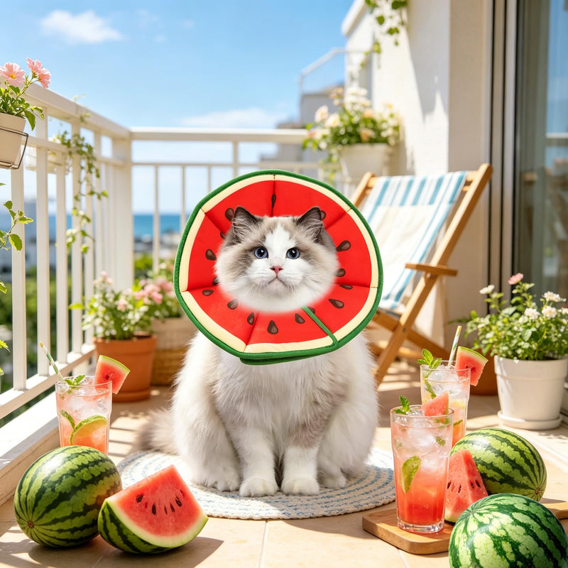 Soft Cat Cone Collar, Watermelon Shape Cat Recovery Collar to Stop Licking, Adjustable Cats Cones, Preventing Licking and Scratching After Surgery Is Suitable for Puppies and Cats to Recover(M)