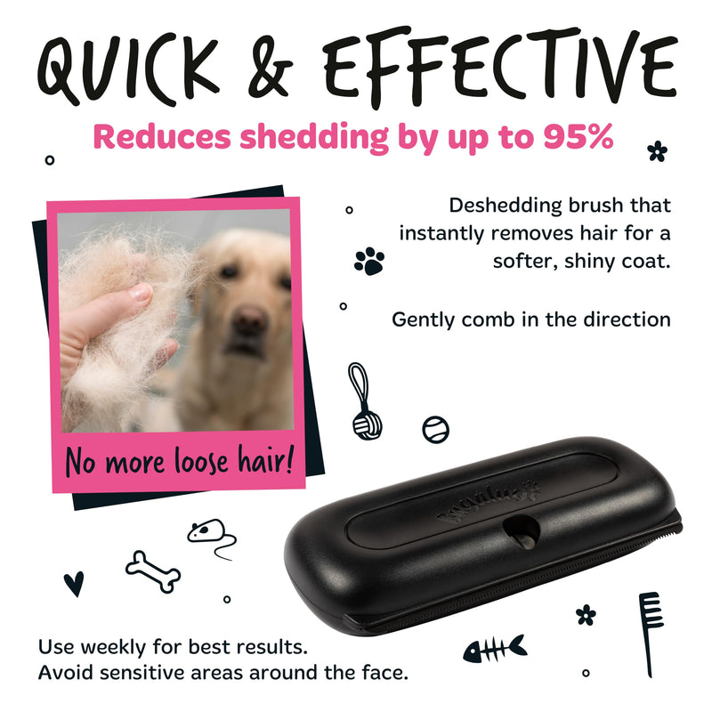 Bugalugs Deshedding Brush for Dogs, Cats, Horses - Pet Grooming Tool that is Gentle & Effective With Wide Shallow Comb, Smooth Groomer for Dog, Cat and Horse (Black) Black