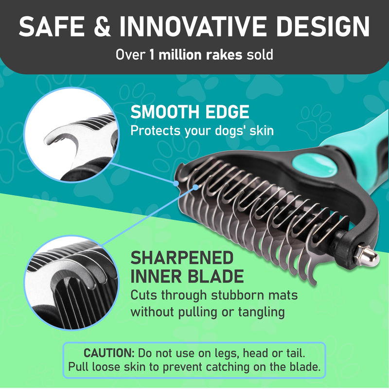 Maxpower Planet Hair Brush - Double Sided Shedding, Dematting Undercoat Rake for Dogs and Cats - Extra Wide Dog Grooming Brush, Reduce Shedding by 95%, Turquoise (Pack of 2) - PawsPlanet Australia