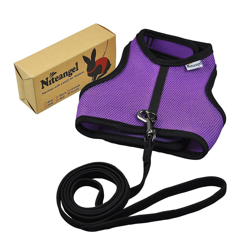 Niteangel Adjustable Soft Harness with Elastic Leash for Rabbits (M, Purple) M - PawsPlanet Australia