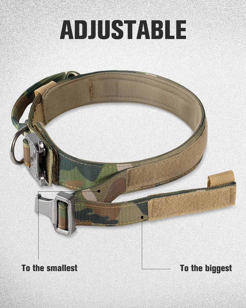 Joytale Tactical Dog Collar(17"-21") and Dog Leash Set, Shock Absorbing Bungee Dog Leash and Adjustable Strong Dog Collar with Handle for Large Dogs(Camouflage, L) - PawsPlanet Australia