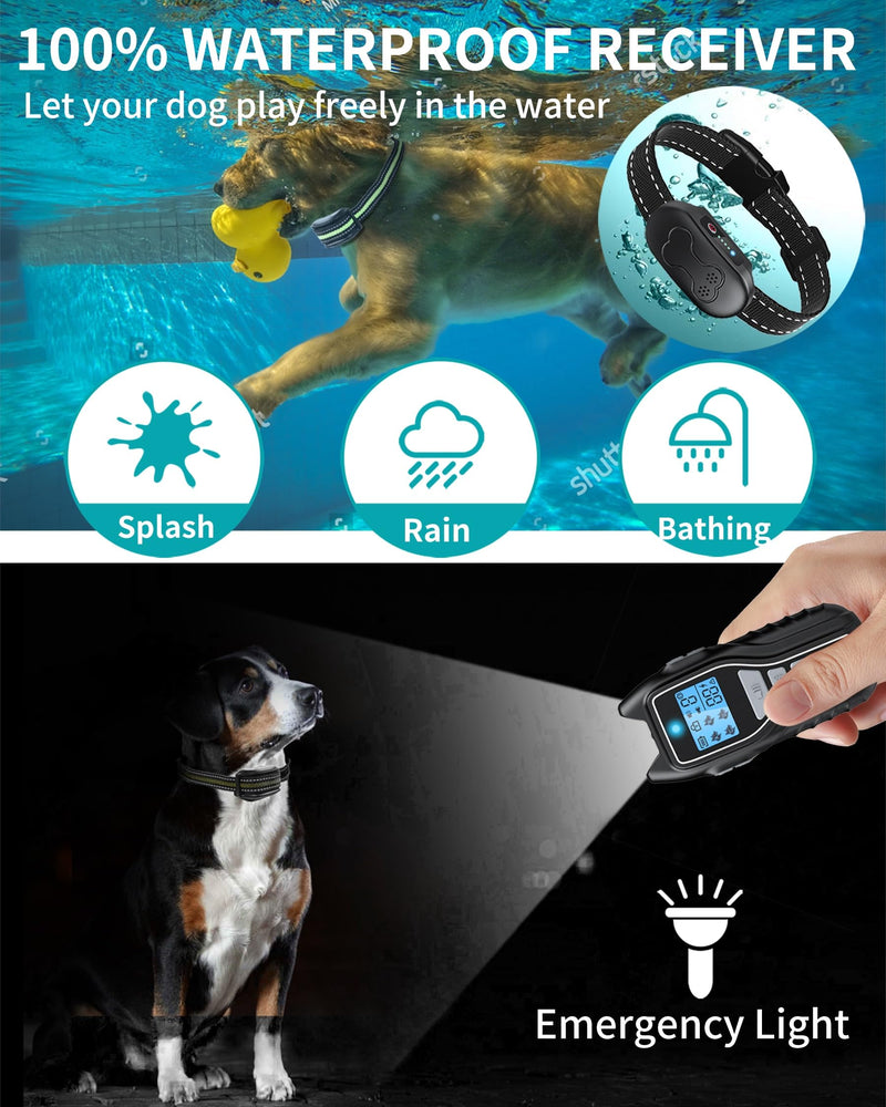 Shock Collar for Dogs 2 Dogs (15-120lbs) 2000FT Dog Shock Collar with Remote Control Waterproof Dog Training Collar with Remote 4 Safe Modes Rechargeable Lock Flash Light for All Breeds - Silver - PawsPlanet Australia
