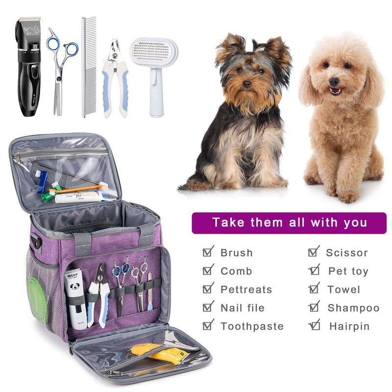 Dog Grooming Bag - Organizer Tote for Pet Grooming Tool Kit Accessories, Purple - PawsPlanet Australia