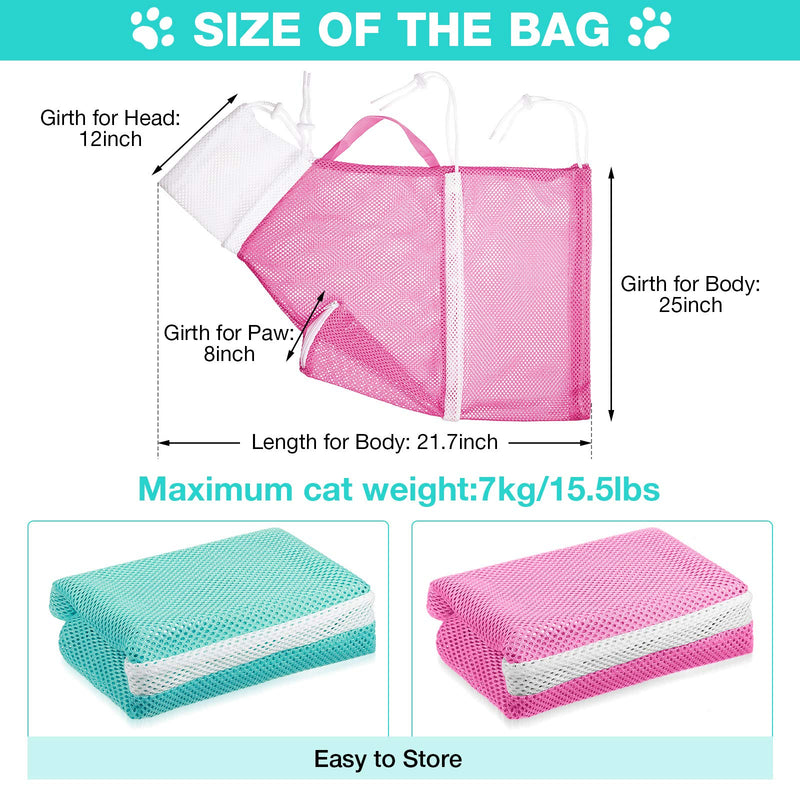 2 Pieces Cat Bathing Bag Cat Shower Net Bag Anti-Bite Anti-Scratch Restraint Bag Adjustable Multifunctional for Bathing, Nail Trimming, Pet Examination, Ears Clean, Keep Pet Calm Pink, Green