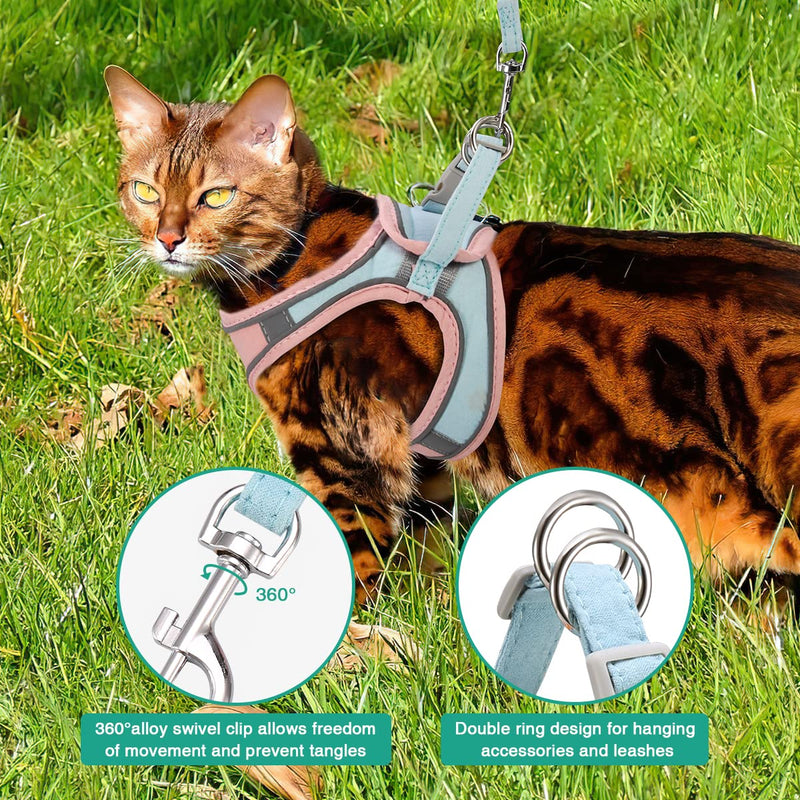 ORIA Pet Harness, Dog Harness, Cat Harness and Leash Set, Breathable Pet Vest, Reflective Strips Jacket for Small Kitten, Puppy, Rabbit, Pink and Blue, 4.4 to 6.6lb XX-Small - PawsPlanet Australia
