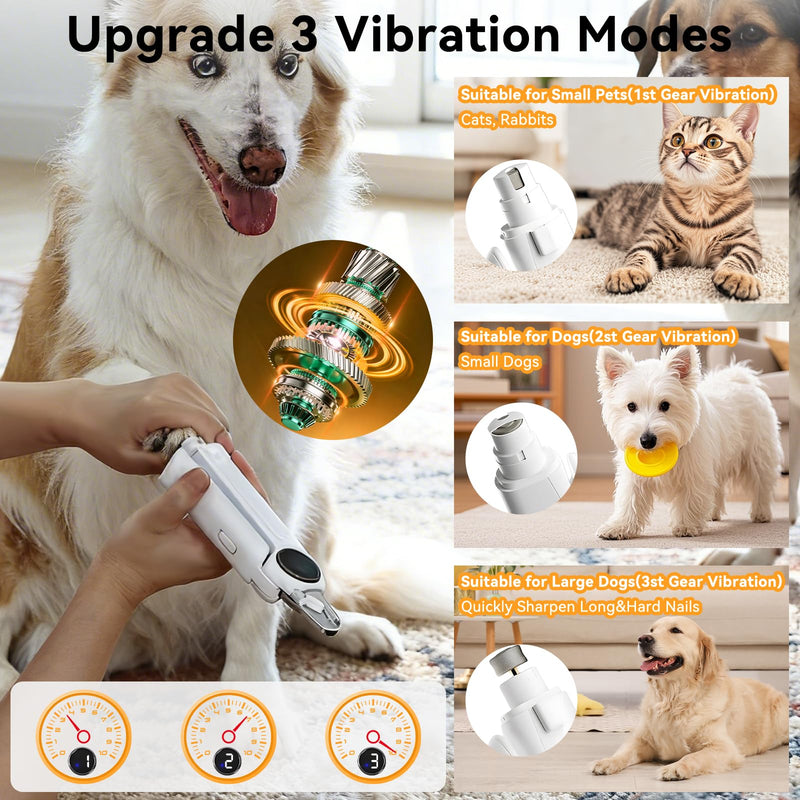 Dog Nails Clippers & Grinders - 2in1 with LCD Display and LED Lights Dog Nail File Cat Claw Trimmer with Safety Guard Electric Rechargeable Pet Nail Silent Grooming
