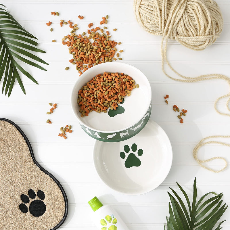 Bone Dry Ceramic Cat Bowls, Microwave & Dishwasher Safe, Large Set, 7.5x2.4, Hunter Green, 2 Count Large Set, 7.5x2.4"