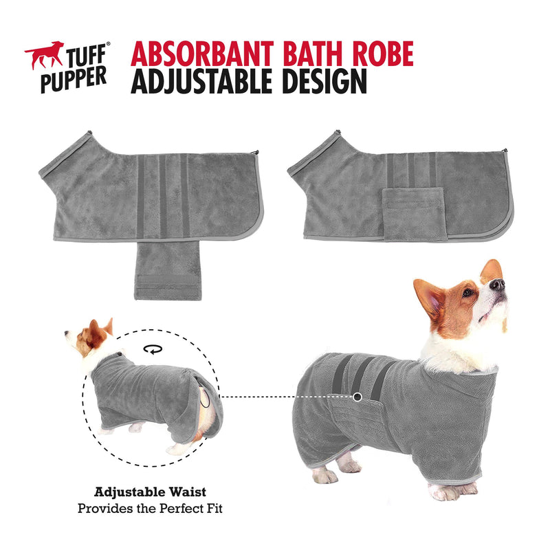 Tuff Pupper Fast Drying Dog Bath Robe | 800 GSM Plush Dog Towel Bathrobe/Dressing Gown | Super Absorbent Pet/Puppy Bathrobe | Adjustable Hood & Belly Strap | Super Soft | Fast Drying (XL, Gray) X-Large - PawsPlanet Australia