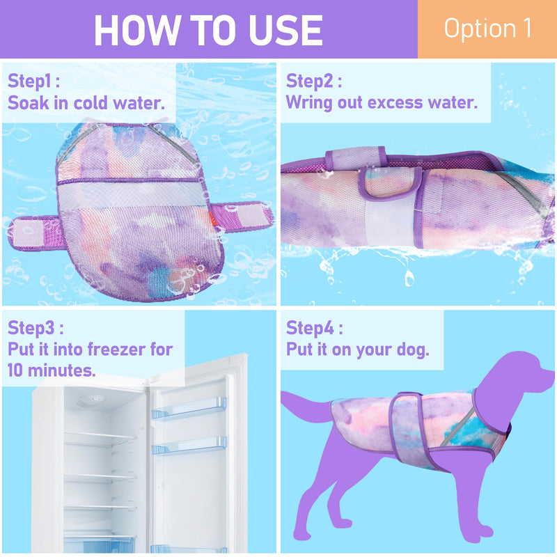 KYEESE Dog Cooling Vest, Lightweight Dog Cooler Jacket, 3D Breathable Mesh Pet Cooling Shirts for Summer with Reflective Stripe, Sun Protection Pet T Shirt for Beach, Hiking, Walking, Purple, M Medium (11-18lbs) - PawsPlanet Australia