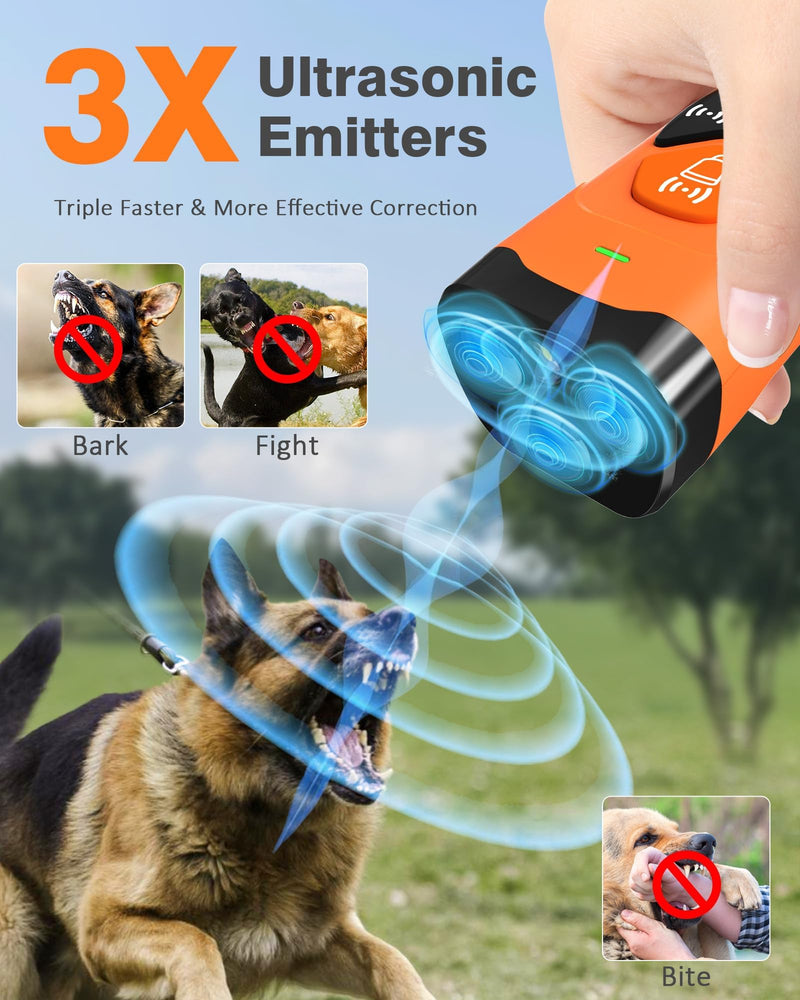 Dog Bark Deterrent Devices | Stop Your & Neighbor’s Dog Barking | 3X Ultrasonic & 23ft Range Anti Barking Device | Dog Behavior Correction Training Indoor Outdoor Orange Black - PawsPlanet Australia