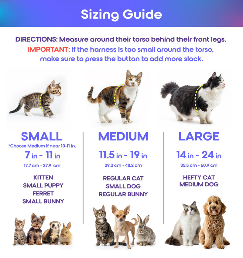 Push-Button Adjustable Harness for Cats, Escape-Proof, Non-Bulky, Anti-Flop Over, Fully Adjustable Harness for Pets, Also for Small Dogs, Bunnys, and Ferrets for Leash Walking (Medium) Medium - PawsPlanet Australia