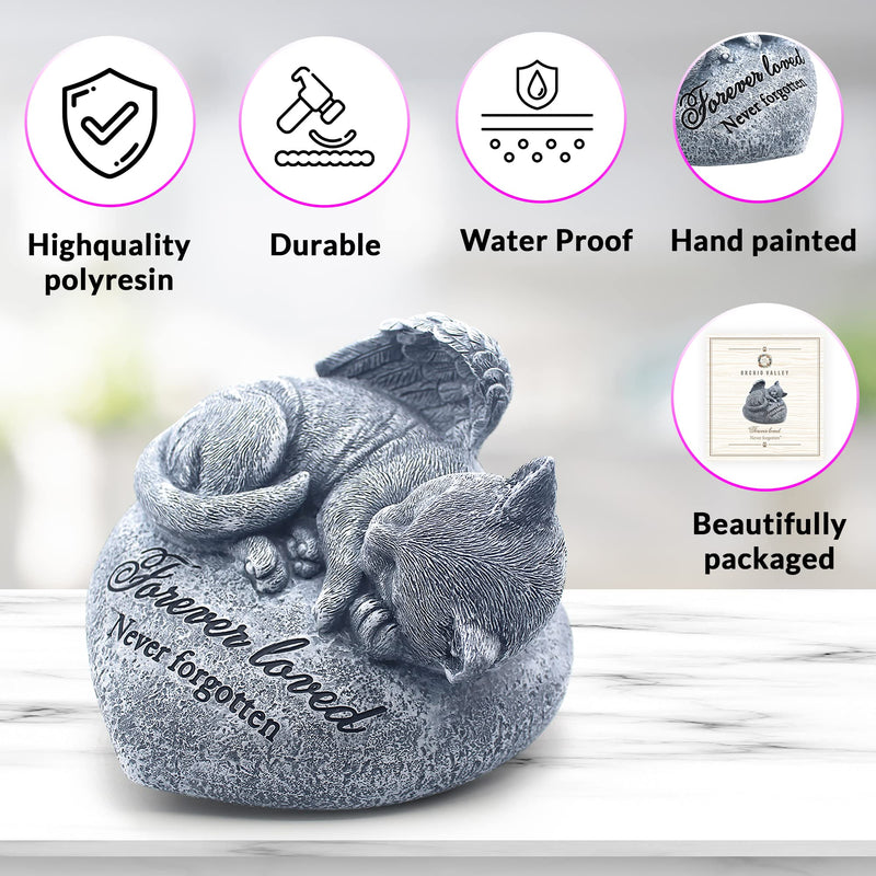 Cat Garden Statue - Pet Memorial Stone - Cat Grave Marker - Beautifully Packaged Memorial Gift, Headstones for Cats or Loss of Cat Sympathy Gift, Sleeping Cat Stepping Stone - PawsPlanet Australia
