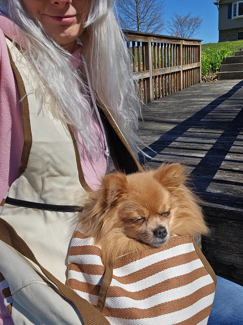 NATUYA Dog Sling Carrier Puppy Carrier, Adjustable Pet Front Sling Carrier Travel Bag with Bottom Pad, Pet Carrier for Small Dog Cat Puppy Traveling Hiking Camping (Khaki, 3-8 lb) - PawsPlanet Australia