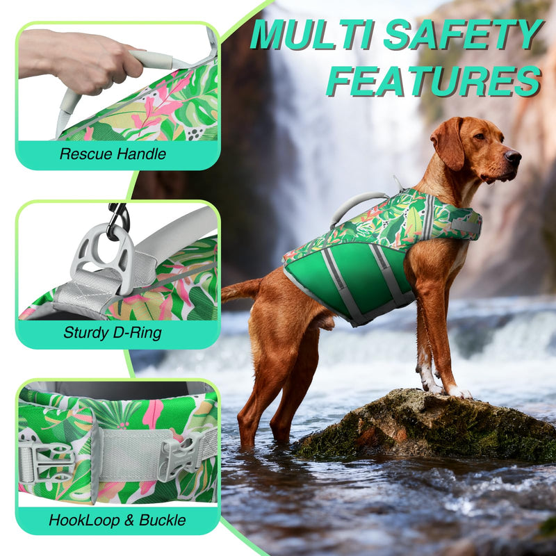 VIVAGLORY Sports Style Dog Life Vest, Dog Life Jacket for Swimming & Boating, Ripstop & Buoyancy for Puppy Doggy, Lifejacket with Handle, M, Floral M: 22-25 inch (Ribcage Girth) - PawsPlanet Australia