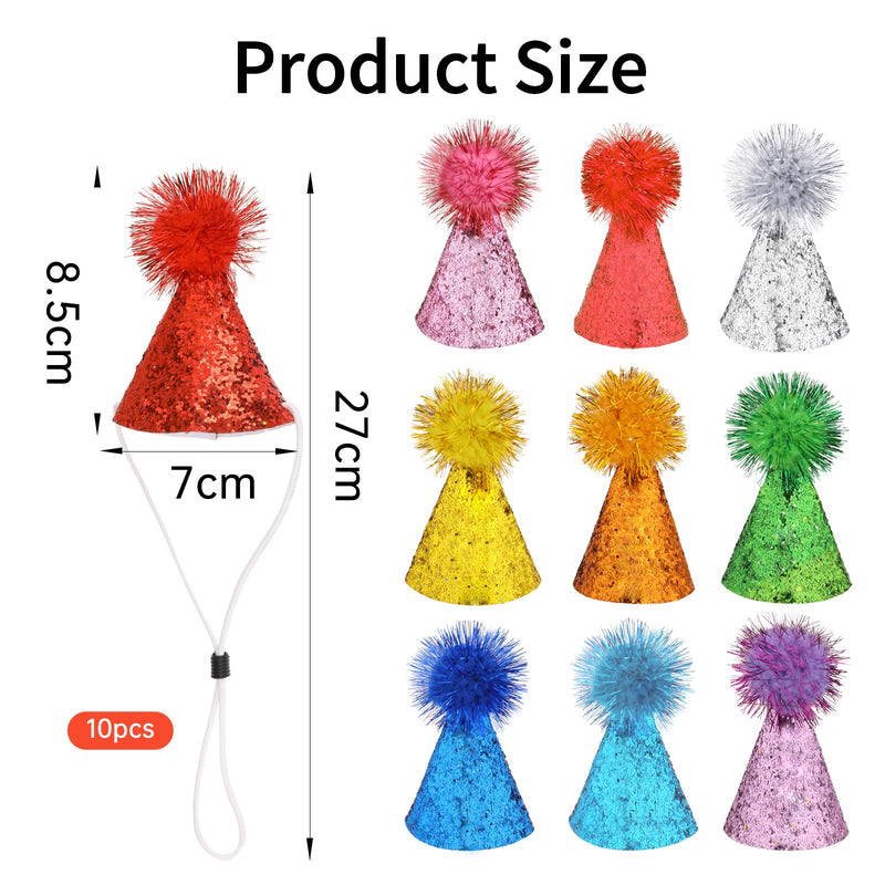 10 Packs Cat Birthday Hat, Dog Party Hats, Multi-color Cat Hats, Mini Party Hats, Cute Puppy Hat with Pompons, Adjustable Headbands Birthday Hats for Kittens Rabbits Dogs Small Animals Friends - PawsPlanet Australia