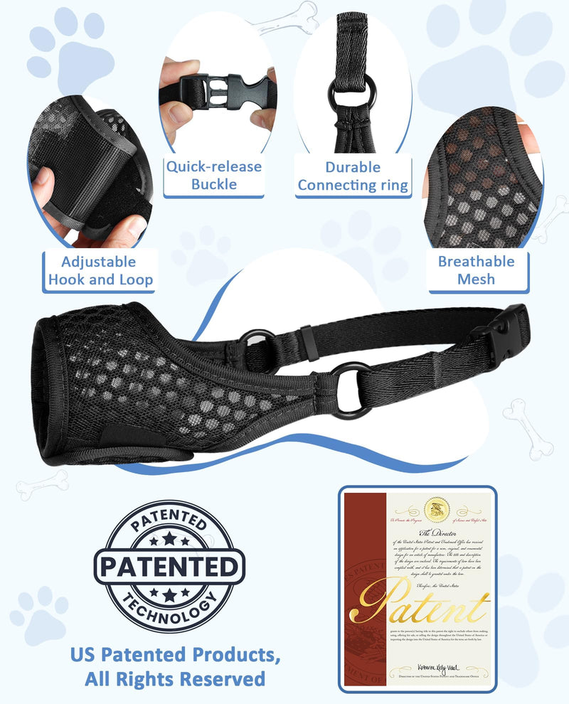 LUCKYPAW Dog Muzzle, Soft Dog Muzzles for Large Medium Small Dogs to Prevent Biting Chewing Certain Barking with Ring and Adjustable Strap for Vet Visit Training (Black, L) Black - PawsPlanet Australia