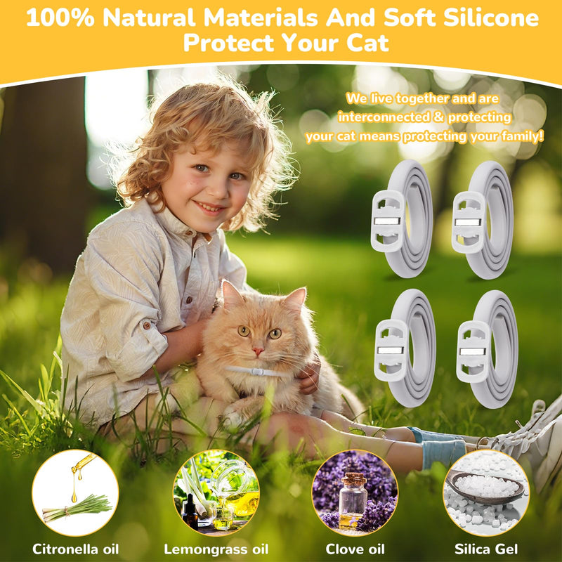 4 Pack Natural Flea Collar for Cats,Cat Flea and Tick Treatment,32 Months Protection Flea and Tick Prevention for Cats,Waterproof Cat Flea Collar,Adjustable Cat Flea and Tick for Kittens & Adult Cat