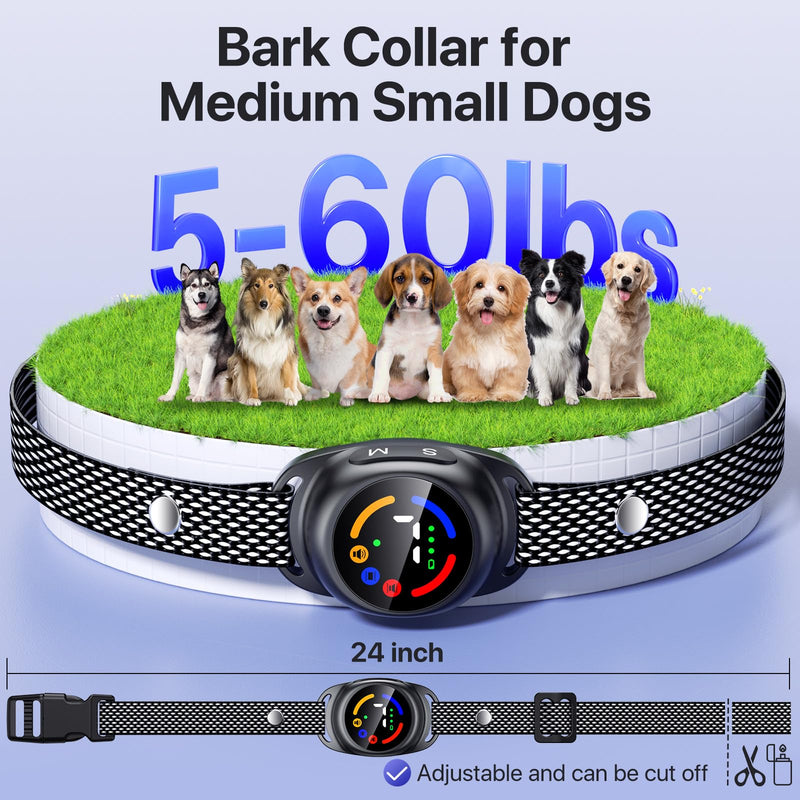 Bark Collar for Small Medium Dogs, Dog Bark Collar with Beep Vibration, IP67 Waterproof Rechargeable Barking Collar with 7 Adjustable Sensitivity (Classic Black) Classic Black