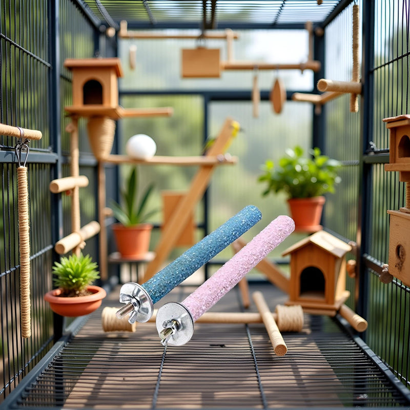 2 Pcs Multi-Color Random Bird Perch Stand Toy Wood Parrot Perch Stand Grinding Claw Sticks Sanded Surface Cage Toy for Parakeets Finches Parakeet Toys Birdcage Accessories