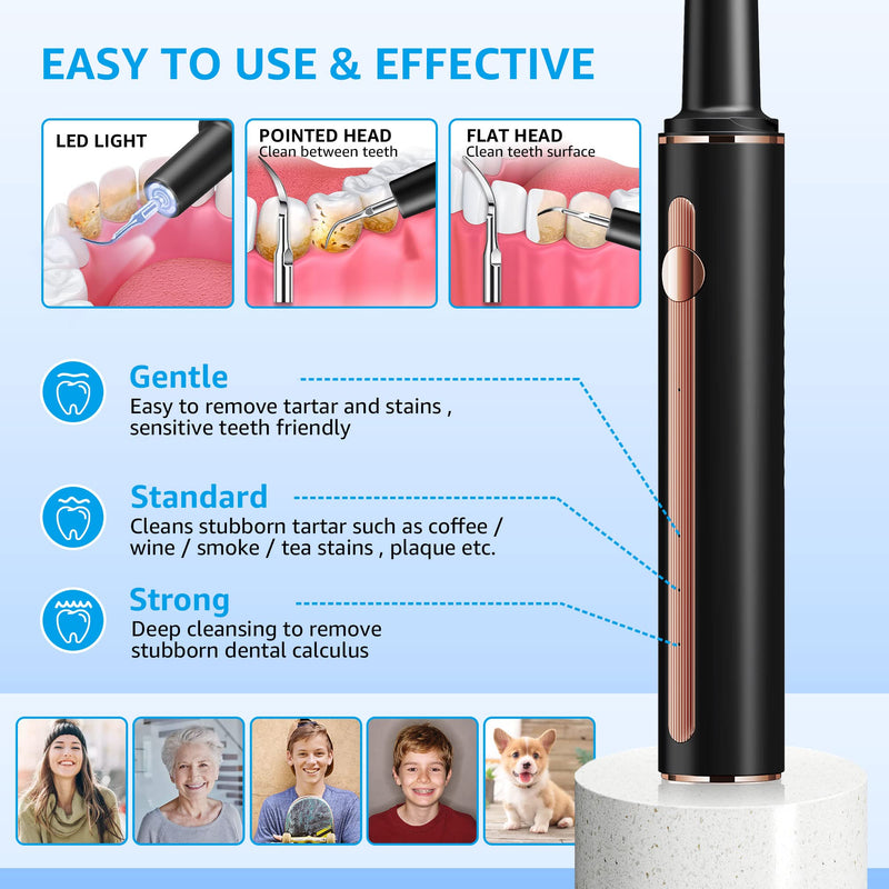Teeth Cleaning Kit Plaque Remover for Teeth, Portable Dental Plaque Remover Tool with LED, Plaque Blaster for Human Teeth with 3 Modes, Tooth Scraper Plaque Tartar Remover for Teeth with Dental Tools Black - PawsPlanet Australia