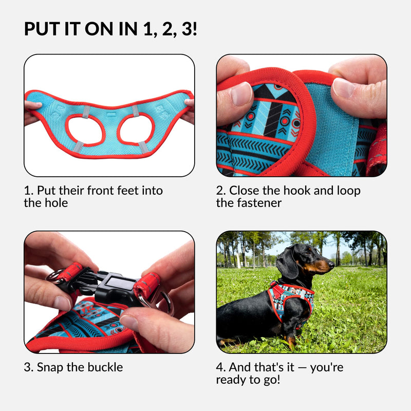 CollarDirect Step-in Reflective Dog Harness - Any Weather Air Mesh for Small and Medium Dogs Easy to Put On and Off 3 Patterns (Size M, Pattern 1) Tribal - PawsPlanet Australia
