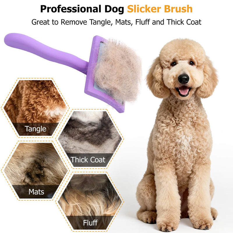Extra-Long Pin Slicker Brush for Large Dogs, Removes Tangles, Mats & Undercoat Fluff, Wood Handle, Grooming Tool for Poodle Goldendoodle Labradoodle & Thick-Coat Breeds, Purple - PawsPlanet Australia