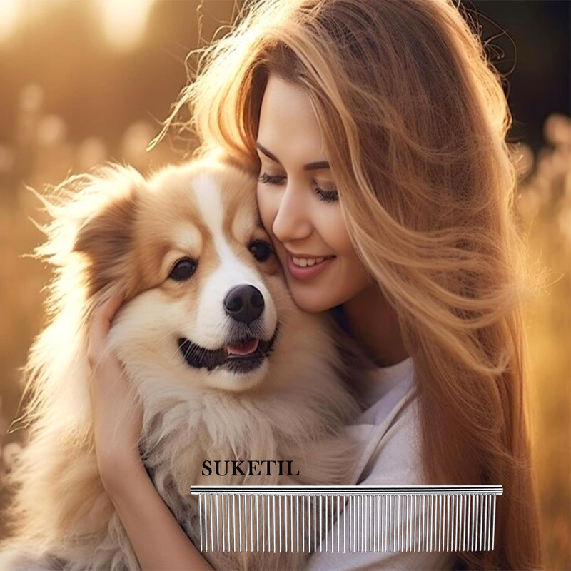Dog Comb and Cat Combs Stainless Steel Teeth, Grooming Tool for Long & Short Hair, Dematting Comb for Dogs, Removes Tangles & Knots (Small and Large Silver) Small and Large Silver