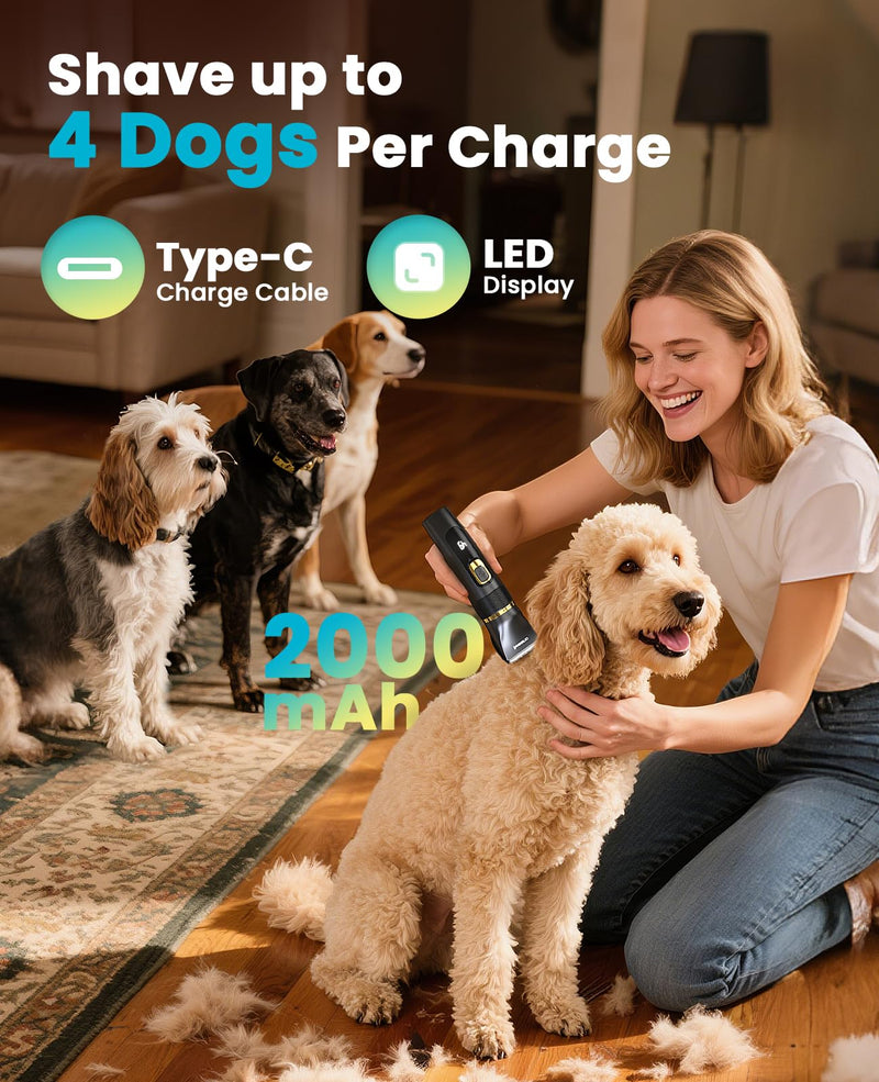 oneisall Quiet Dog Clippers Upgraded Pro, Dog Hair Clippers with LED Display, 3.5h Battery, Rechargeable, IPX7 Waterproof Pet Grooming Kit for Home Grooming