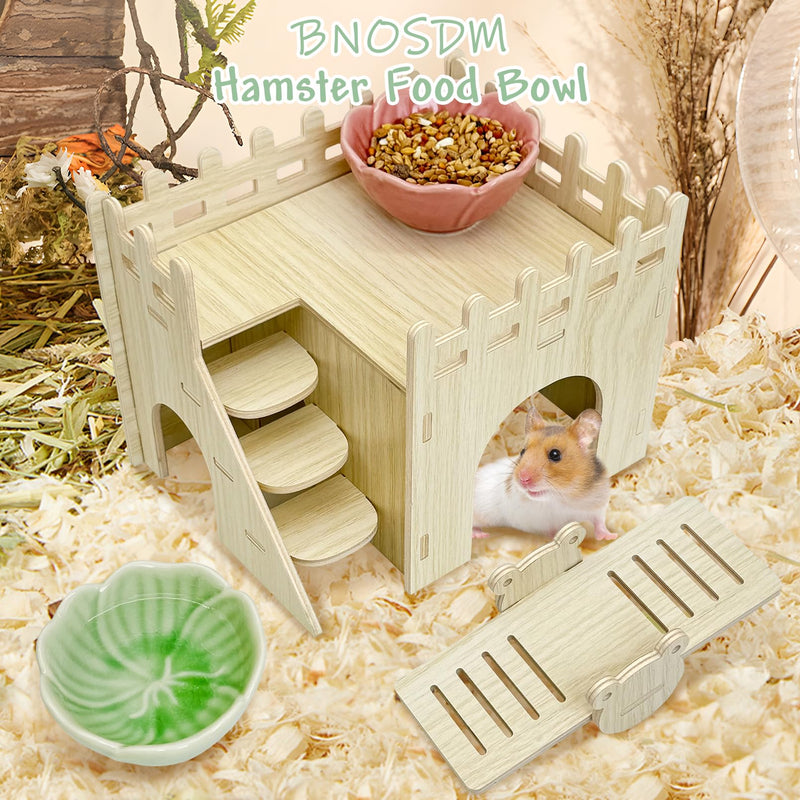 BNOSDM 2 Pcs Hamster Ceramic Food Bowl Flower Series Gerbil Drinking Bowls Anti-Turning Food & Water Dish for Dwarf Syrian Hamsters Gerbil Chinchilla（Green, Rose Pattern） 2.Green - PawsPlanet Australia