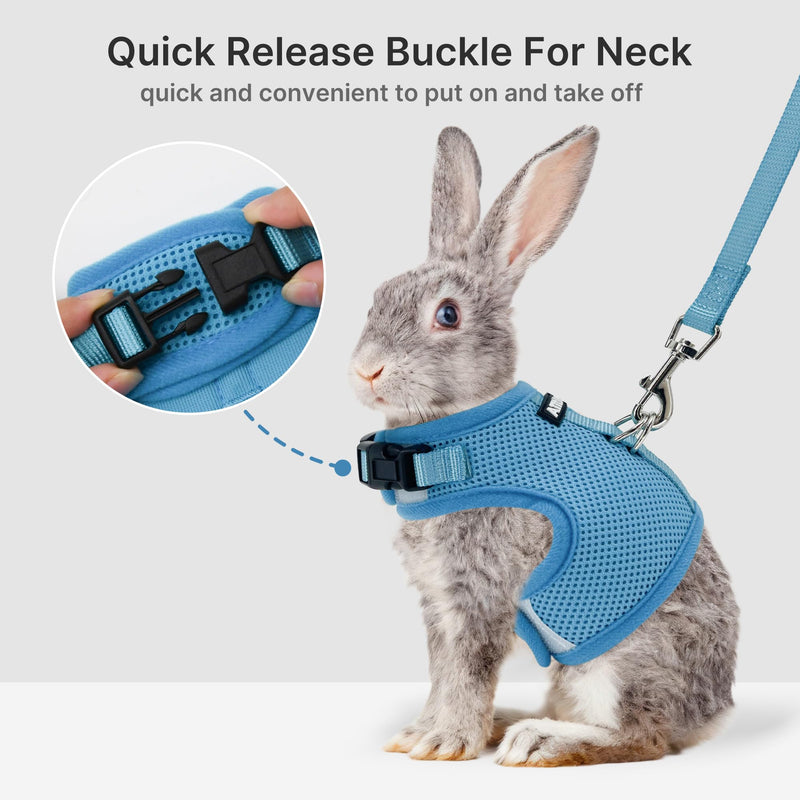 AIITLE Lightweight Escape Bunny Harness and Leash Set - Air Mesh Vest with Double D-Rings, Adjustable & Magic Tape Design, for Ferret/Cat/Puppy Training and Hiking Adventures, Blue L - PawsPlanet Australia