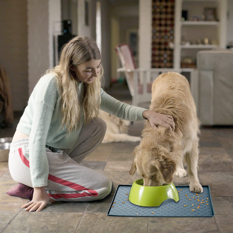 Dog Cat Pet Food Mat Dog Feeding Mat for Food and Water Silicone Dog Dish Mats for Floors Waterproof Slip Dog Bowl Mat with Raised Edges to Prevent Food and Water Messes on Floor 18X12Inch Grey - PawsPlanet Australia