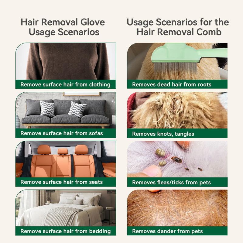Flea Comb for Cats & Dogs – Removes Loose Hair, Tangles, Fleas & Dander, with Free Electrostatic Pet Hair Removal Glove for Clothes, Furniture, Carpets & Bedding - PawsPlanet Australia