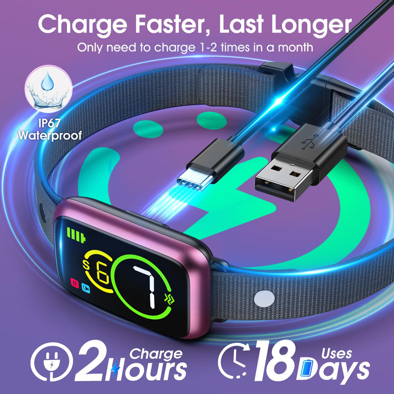 Smart Dog Bark Collar, Automatic Stop Bark Collar for Large, Medium, Small Dogs, Safe & Humane Barking Collar with Beep, Vibration & 7 Adjustable Sensitivity, Anti Barking Device IP67 Waterproof 1-Pack Bright Purple - PawsPlanet Australia