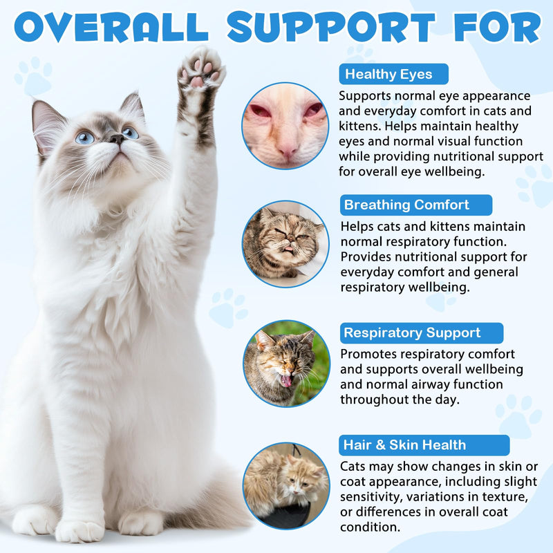 L-Lysine for Cats, L-ysine Supplement for Cats, Cat Immune Support, Cat Lysine Drops, 60ML Drops for Respiratory, Sneezing, Runny Nose, Eye Function, Allergy Relief for Kittens