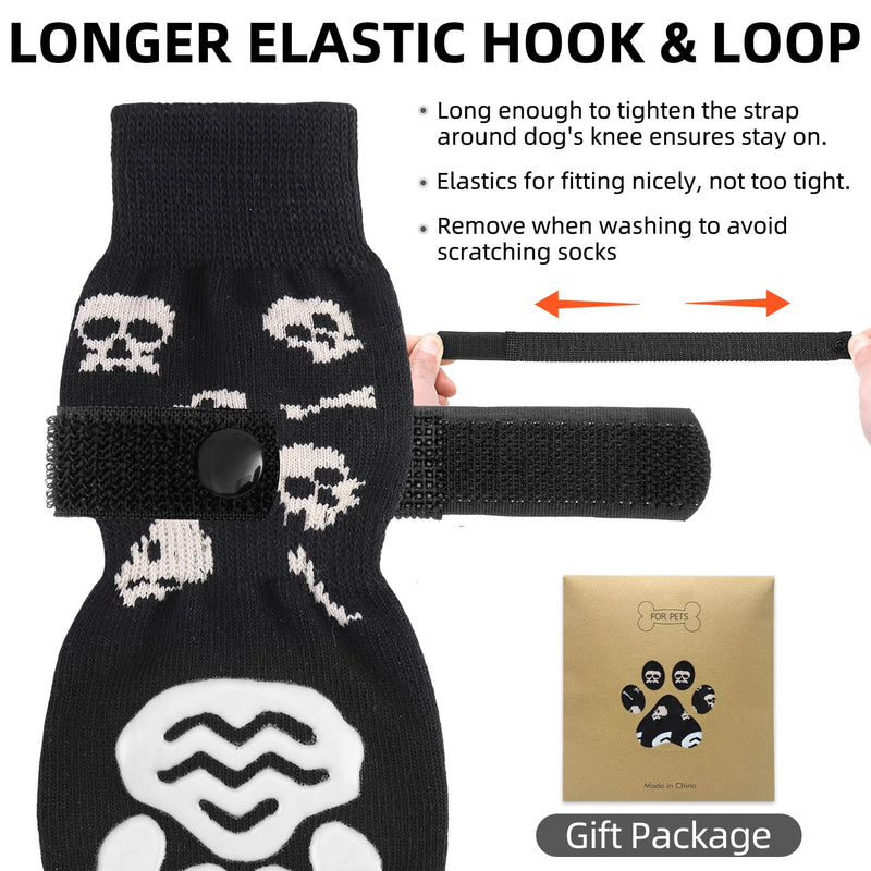 PUPTECK Anti Slip Dog Socks 2 Pairs with Double Grippers for Hardwood Floors, Shoes for Hot/Cold Pavement, Boots & Paws Protectors to Prevent Licking, Traction Booties for Senior Smll Large Dogs X-Large(2 Pair) Black(Skull) - PawsPlanet Australia