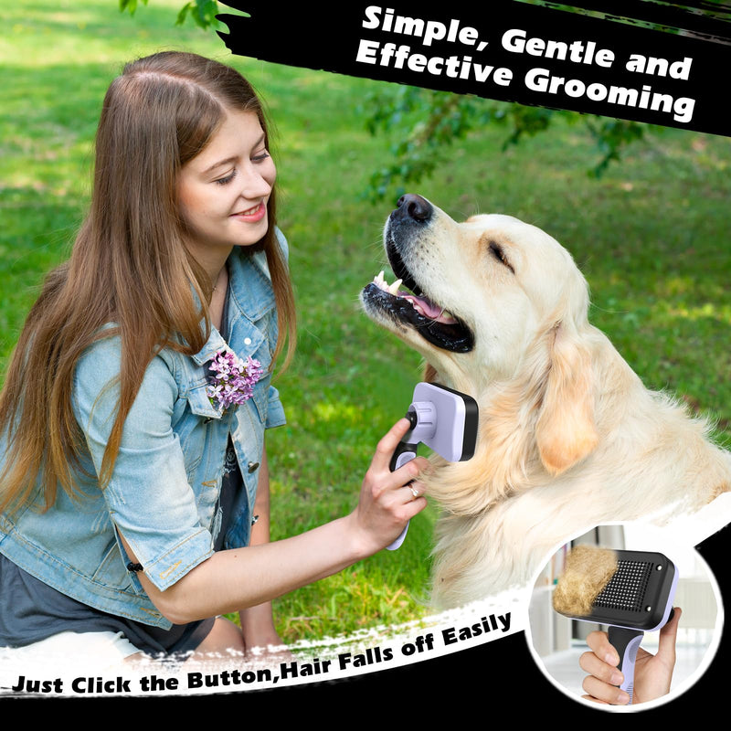 3PCS Self Cleaning Slicker Brush & Pet Grooming Rake & Bath Brush for Dogs,Cats and Horses | Double-Sided Dematting Comb & Skin Friendly Deshedding Grooming Tool | Pet Supplies(Light Purple Black) H-Light Purple Black - PawsPlanet Australia