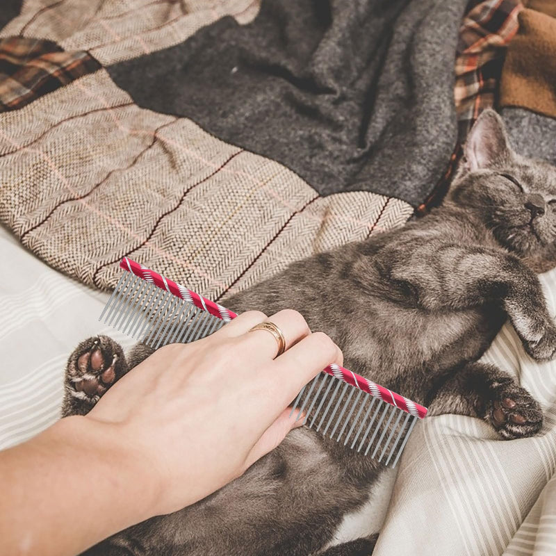 UEETEK Dog Grooming Comb : Stainless Steel Dog Combs with Rounded Ends for Dematting & Shedding, 2-in-1 Fine & Wide Tooth Design, 6.3 X 1.38 X 0.12 Inch (Rose Red) - PawsPlanet Australia