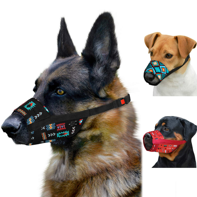 CollarDirect Dog Muzzle - Adjustable Soft Breathable Tribal Nylon Dog Mouth Guard Cover for Small, Medium and Large Dogs, Anti Chewing, Barking & Biting (Pattern 2; M/L) Pattern 2