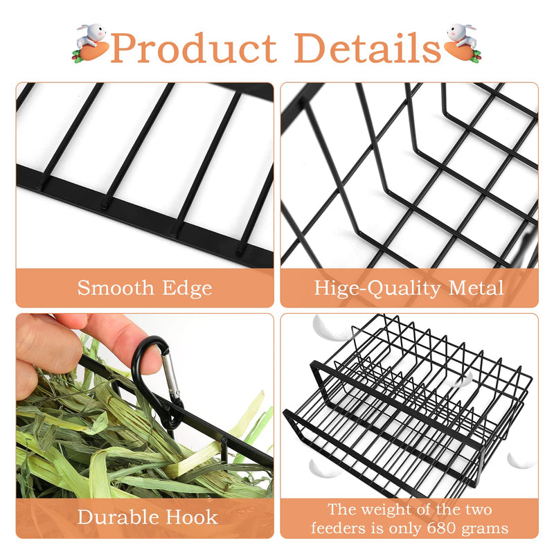 2PCS Rabbit Hay Feeder Guinea Pig Hay Feeder with Heavy Duty Metal Frame hay Rack Pet grass feeder Small animal basket with hook Metal feeding rack for rabbits Guinea pigs Chinchillas Timothy Dark black - PawsPlanet Australia