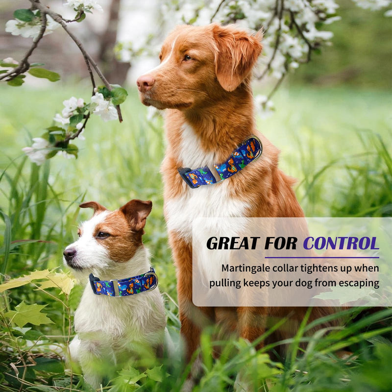 Hikiko Martingale Collar for Dogs Cute Dinosaur Dog Collar for Small Medium Large Dogs Comfortable Nylon Funny Dog Collars (Dinosaur,Large) - PawsPlanet Australia