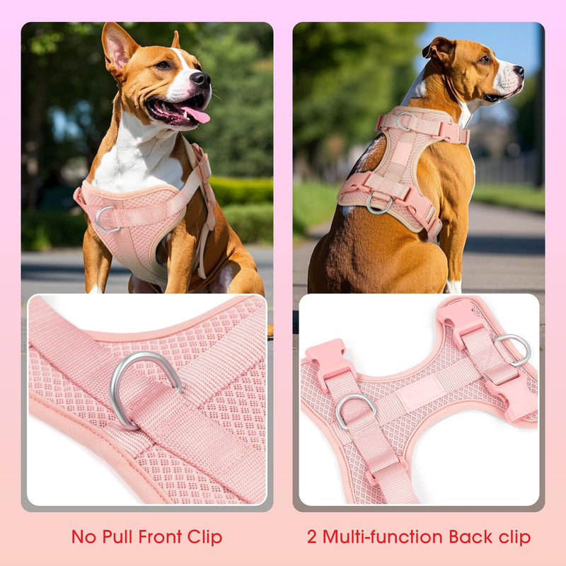 Wisedog Mesh Breathable Dog Harness: No Pull Harness with 3 Fast-Release Buckles Adjustable for Walking & Training for Small Medium Large Dogs (Pink, M: Neck=17"-22"/Chest=15"-28") Pink M: Neck=17"-22"/Chest=15"-28" - PawsPlanet Australia